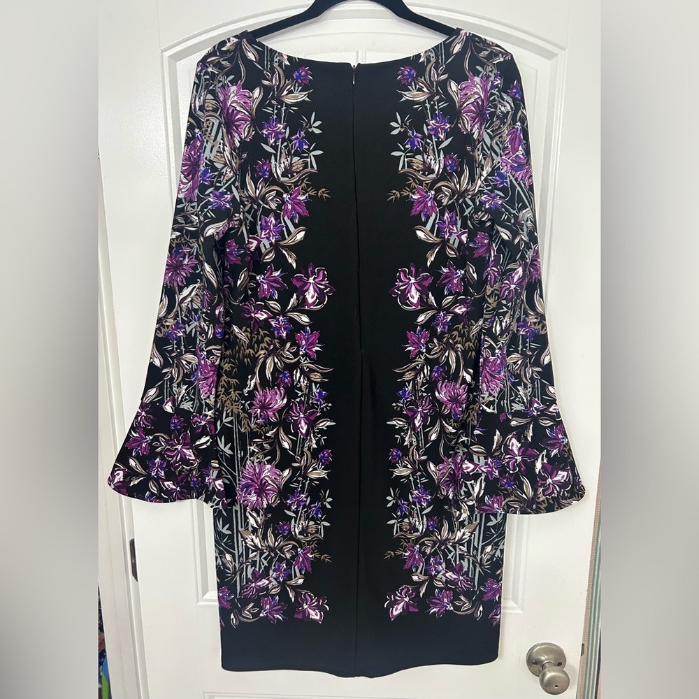 INC International Concepts Floral Black and Purple Dress size large - Picture 2 of 3